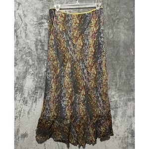 Sundance 100% Silk Skirt Size 12 Petite Lined Gray Yellow Long Y2K style